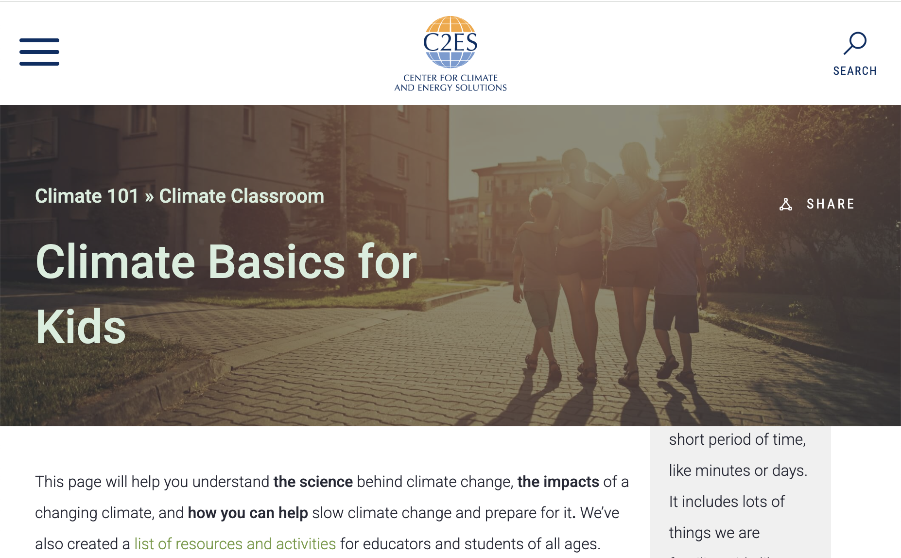 Climate Basics for Kids homepage