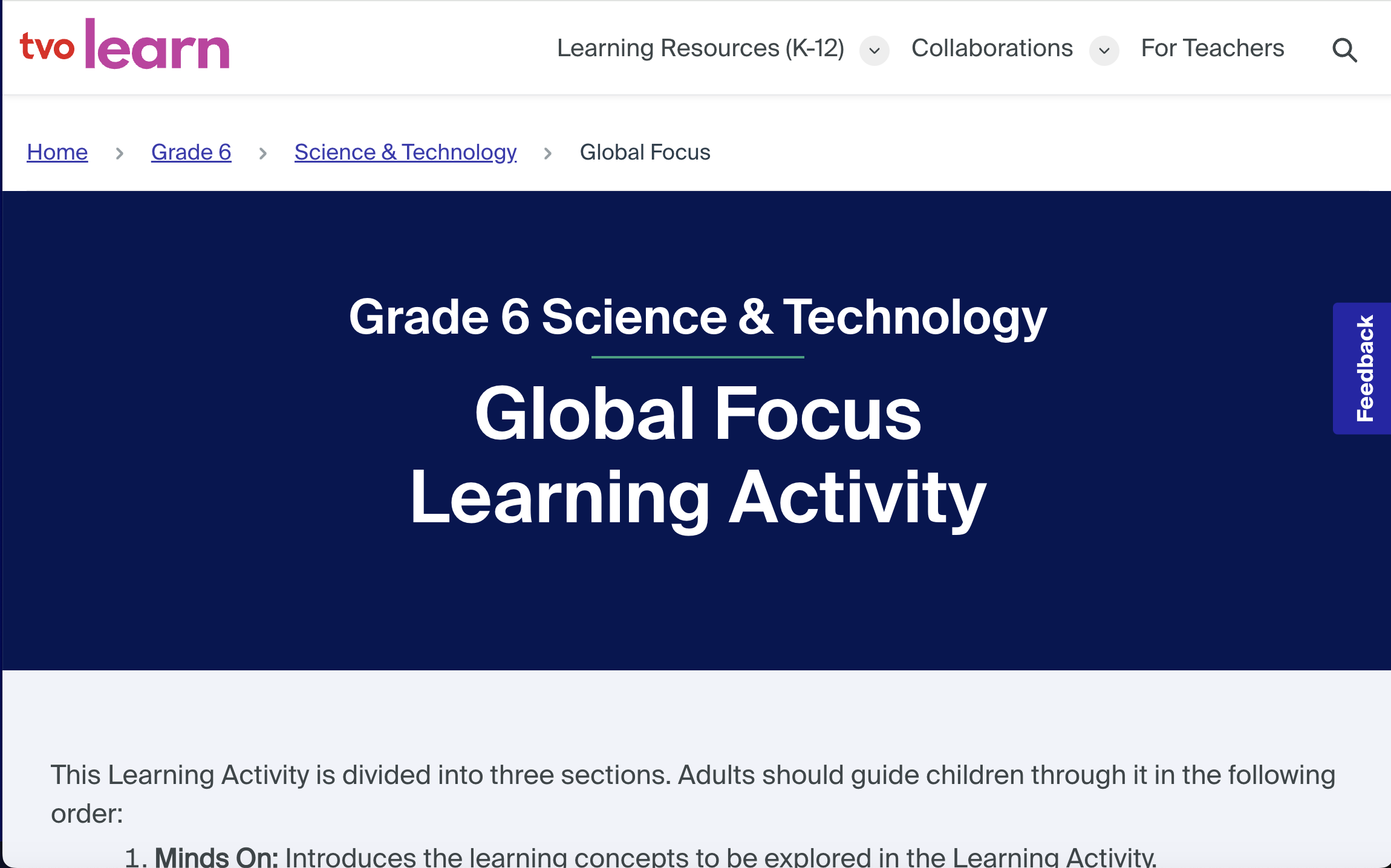 TVO Learn climate lesson homepage